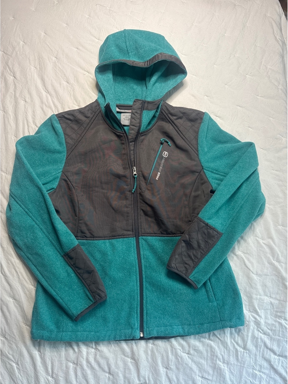 Men's Free Country Large Hooded Fleece Jacket in Teal and Gray